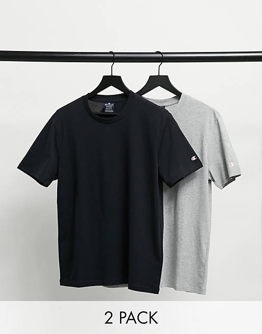 Pack de 2 camisetas negras y grises con logo pequeño de Champion