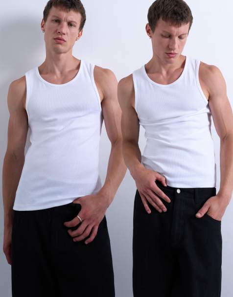 Pack de 2 camisetas sin mangas de canalé de Topman - view 1