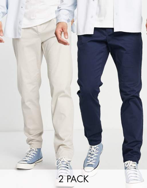 Pack de 2 chinos de color azul marino y beis de Only & Sons 
