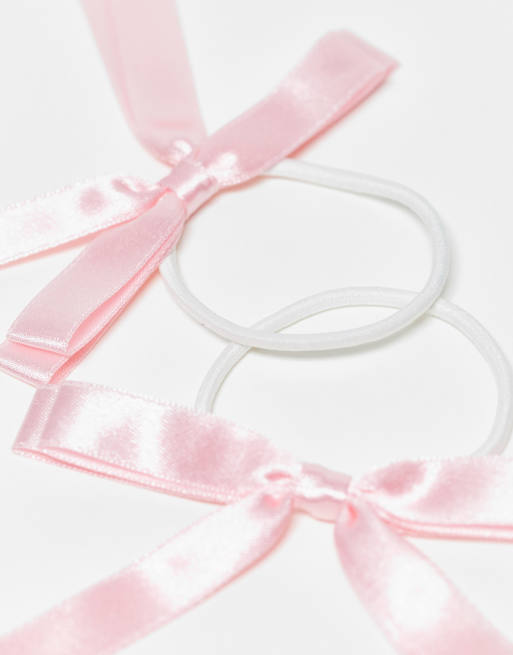 Pack de 2 coleteros rosa claro con detalle de lazos de satén de ASOS DESIGN, 2 de 4