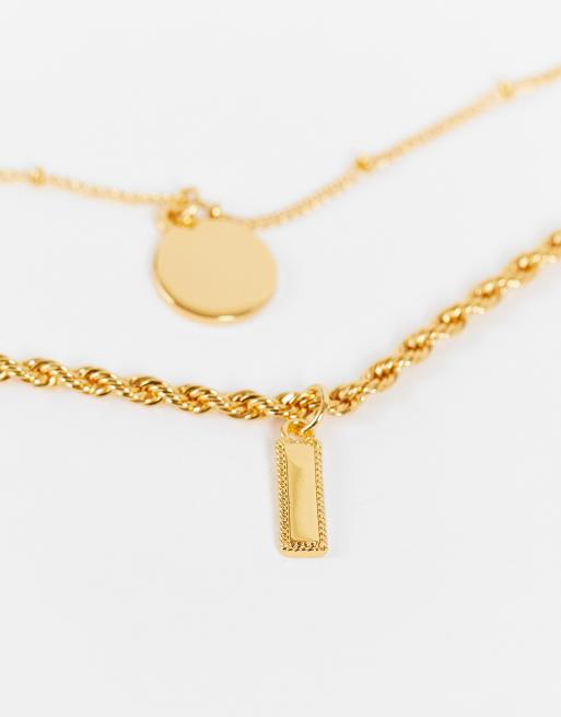 Pack de 2 collares chapados en oro de 14 quilates con colgantes de barra y de disco de ASOS DESIGN, 4 de 4