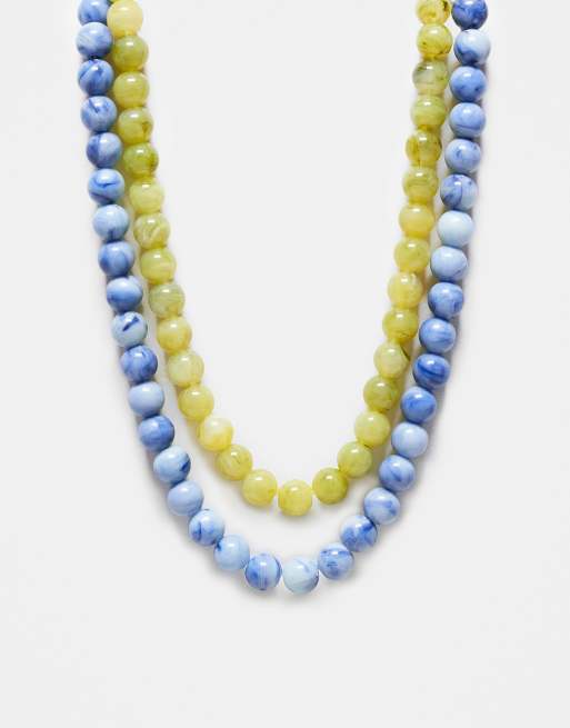 Pack de 2 collares de color verde y azul unisex de cuentas de Reclaimed Vintage