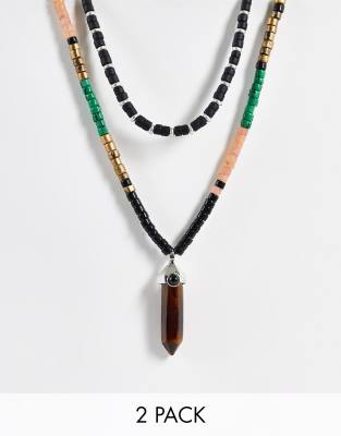Pack de 2 collares de colores con colgante de cristal sintético de ASOS DESIGN