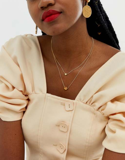 Pack de 2 collares de discos dobles en dorado de ASOS DESIGN, 3 de 4