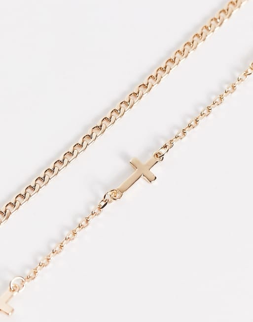 Pack de 2 collares dorados de diferentes tamaños con diseño de cruces de ASOS DESIGN, 3 de 4