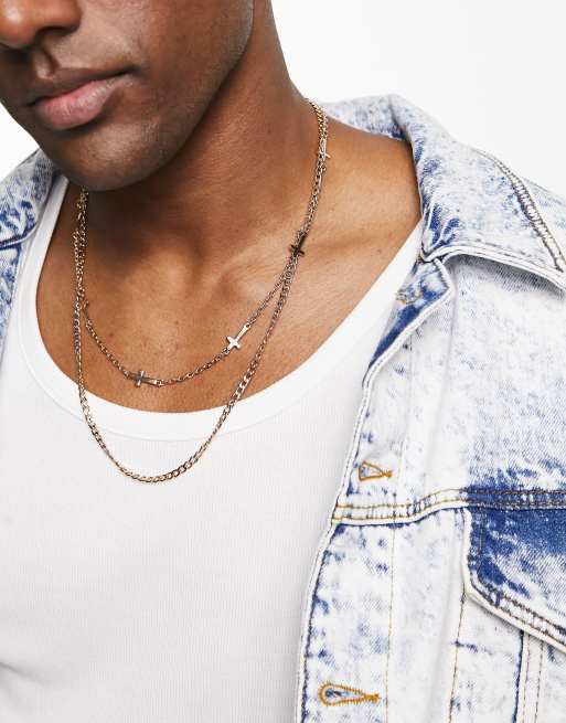 Pack de 2 collares dorados de diferentes tamaños con diseño de cruces de ASOS DESIGN, 4 de 4