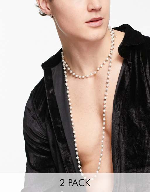 Pack de 2 collares largos de diferentes tamaños perlas sintéticas vidrio de ASOS DESIGN | ASOS