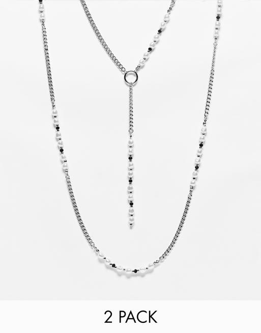 Pack de collares largos plateados de hileras con perlas ASOS DESIGN | ASOS