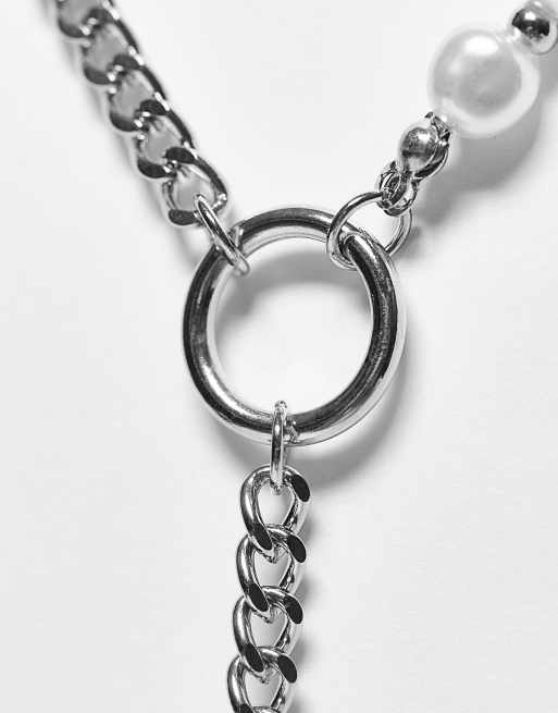 Pack de collares largos plateados de hileras con perlas ASOS DESIGN | ASOS