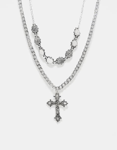Pack de 2 collares plateado pulido con cruz grande de ASOS DESIGN - view 1