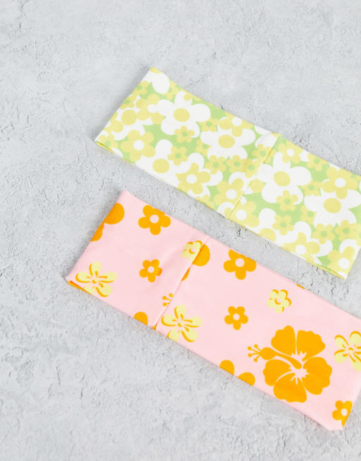 Pack de 2 diademas con estampado de flores de hibisco de punto de My Accessories London, 4 de 4