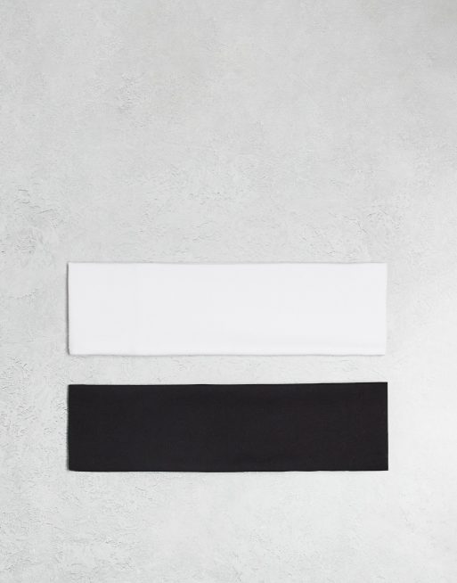 Pack de 2 diademas de color negro y blanco anchas para yoga de tejido suave de 4505, 2 de 3