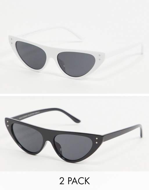 Pack de 2 gafas estilo ojos de gato blancas y negras con adorno de diamante de SVNX
