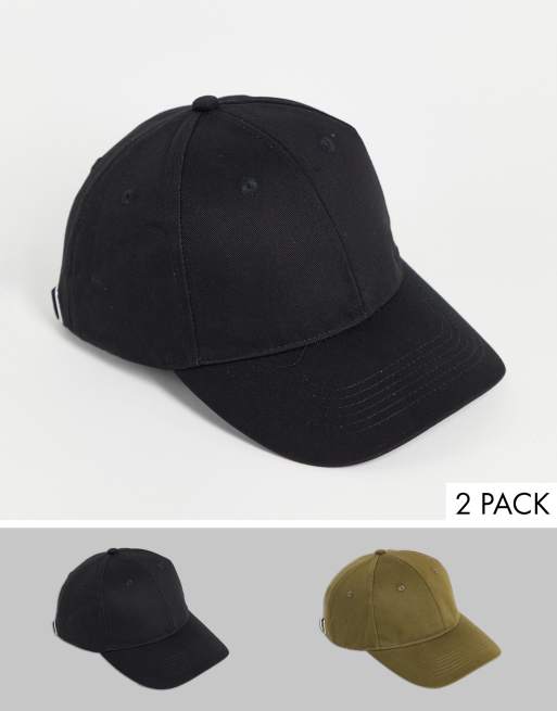 Pack de 2 gorras de béisbol en color negro y caqui de ASOS DESIGN