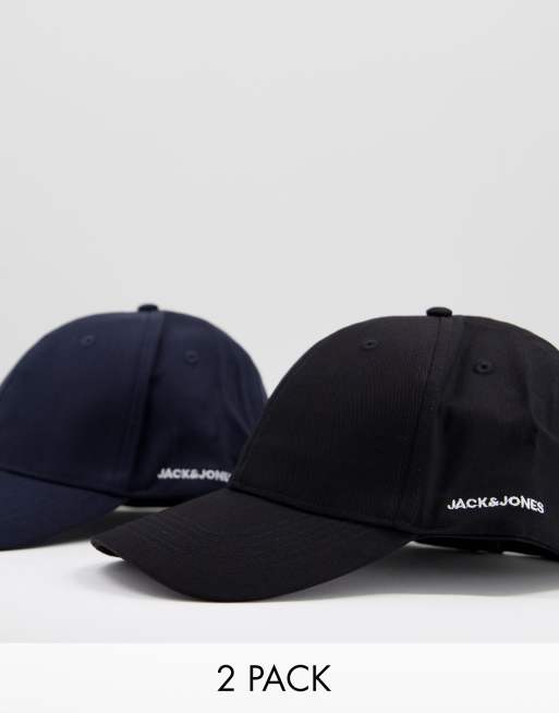 Pack de 2 gorras de color negro y azul marino de Jack & Jones