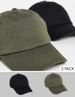 de 2 gorras en y caqui de ASOS DESIGN, ahorra | ASOS