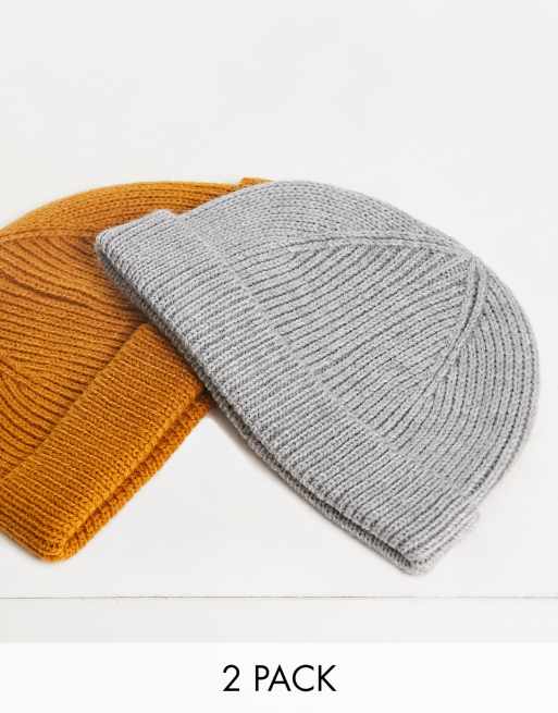 Pack de 2 gorros de color gris y amarillo de punto inglés de Only & Sons