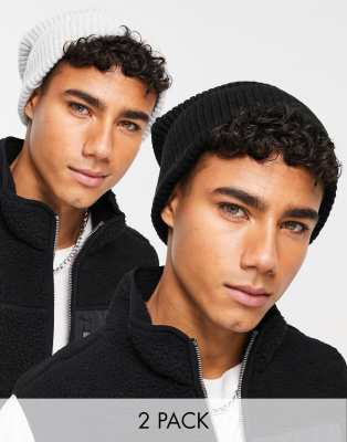 Pack de 2 gorros de color negro y gris de estilo pescador de New Look