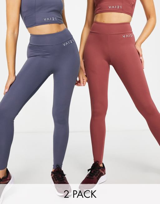 Pack de 2 leggings deportivos de color rojo y azul marino de VAI21