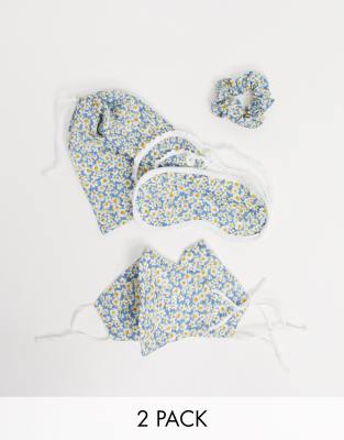 Pack de 2 mascarillas con coletero y antifaz a juego multicolores para viajes de ASOS DESIGN