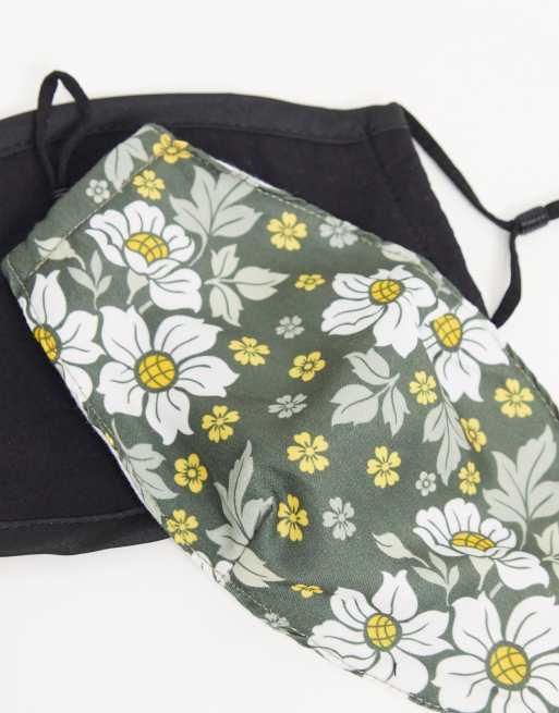 Pack de 2 mascarillas con tiras ajustables en negro y estampado floral de DesignB London, 3 de 4