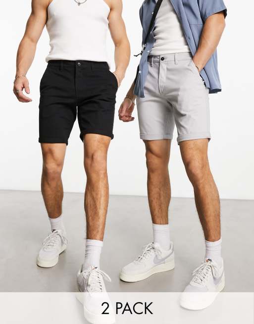 Pack de 2 pantalones cortos chinos de color gris y negro de Jack & Jones