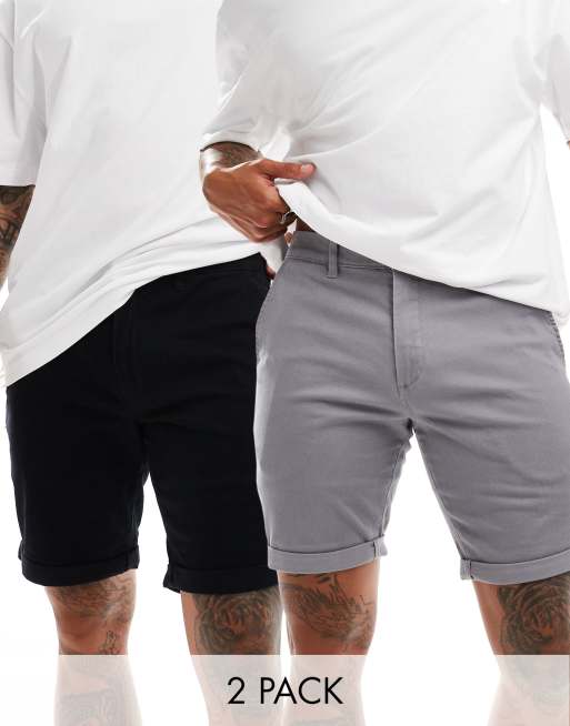 Pack de 2 pantalones cortos chinos de color gris y negro de Jack & Jones