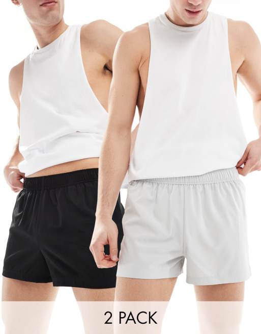 Pack de 2 pantalones cortos deportivos de 8 cm de color negro y gris plateado de tejido de secado rápido Icon de 4505 