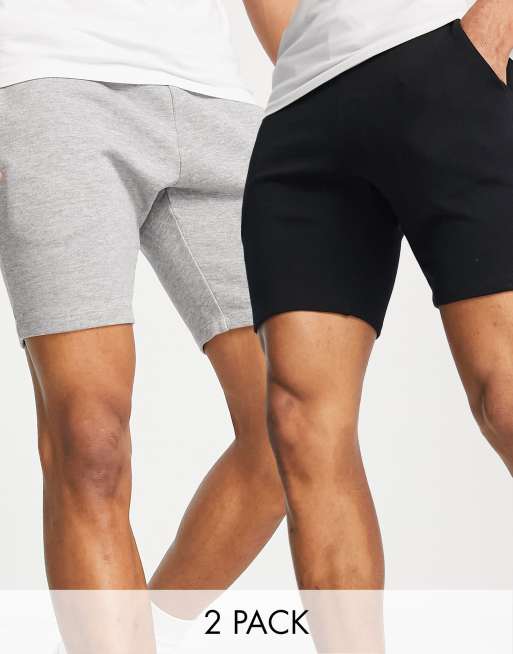 Pack de 2 pantalones cortos pitillo de color negro/gris jaspeado de ASOS DESIGN