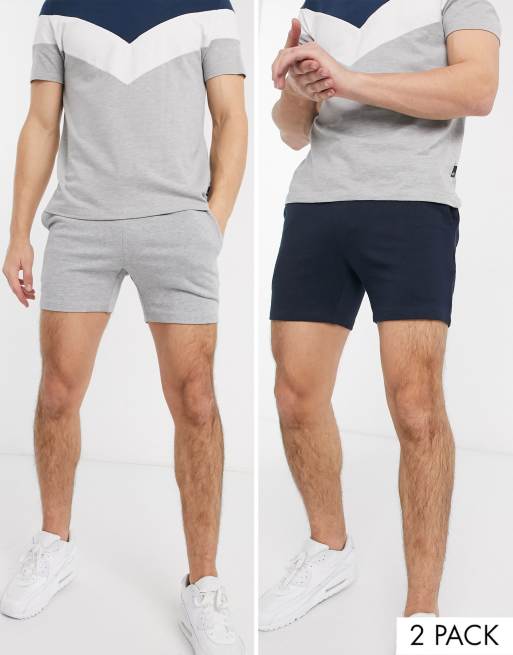 Pack De 2 Pantalones Muy Cortos Ajustados De Punto En Azul Marino Gris Marga De Asos Design Ahorra Asos