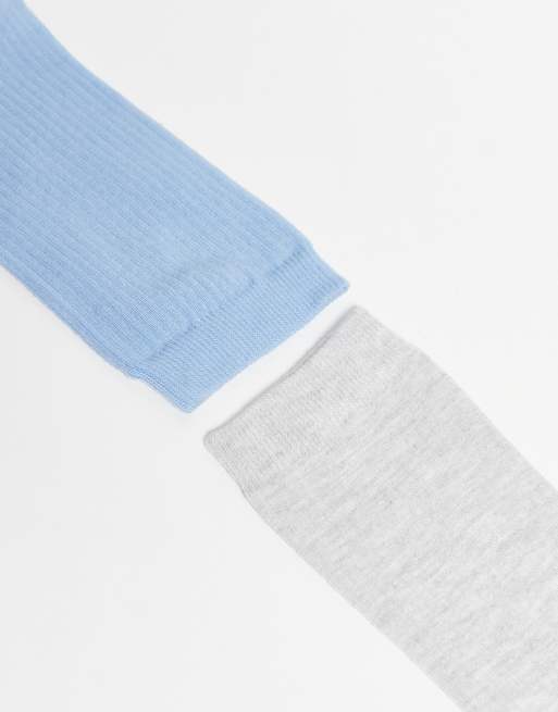 Pack de 2 pares de calcetines de color azul claro y gris jaspeado de canalé de algodón de ASOS DESIGN, 3 de 3
