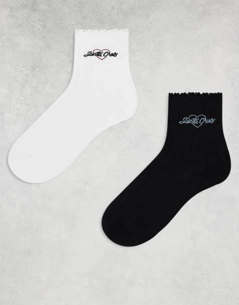 Pack de 2 pares de calcetines de color negro y blanco con logo y ribete ondulado de Santa Cruz - view 1