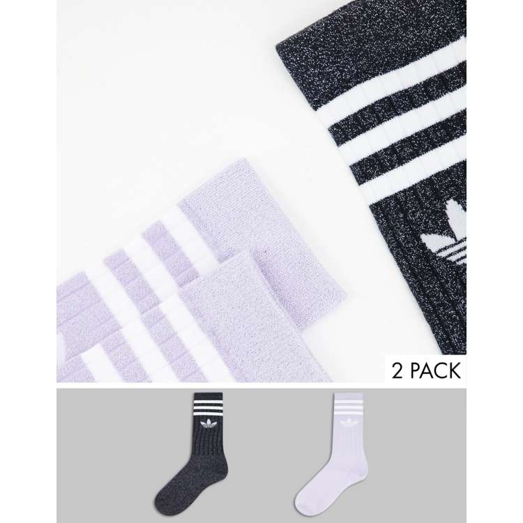 Pack de 2 pares de calcetines de color negro y violeta con acabado de purpurina de adidas Originals ASOS