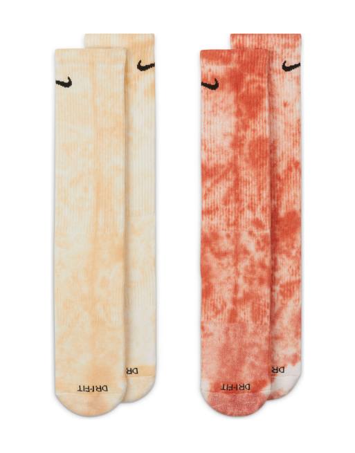 Pack de 2 pares de calcetines de color rosa y naranja con efecto tie dye Everyday Plus de Nike 