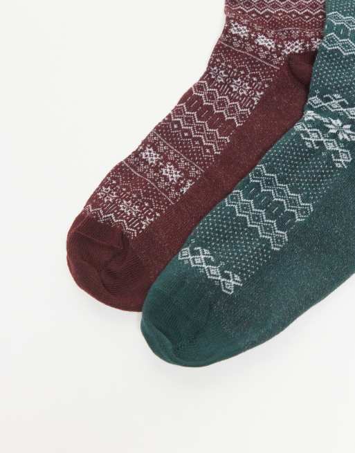 Pack de 2 pares de calcetines de grecas alpinas de color rojo y verde de ASOS DESIGN, 2 de 3