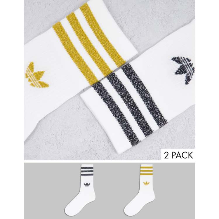 Pack de 2 pares de calcetines de media cana blancos con acabado de purpurina adicolor de adidas Originals