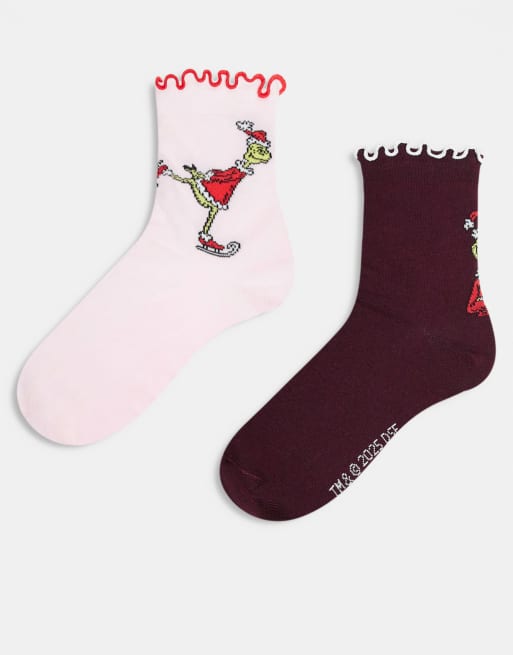 Pack de 2 pares de calcetines de varios colores con volante superior y diseño de 