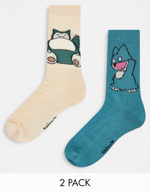 Pack de 2 pares de calcetines deportivos con diseño de Snorlax y Munchlax de Pokémon de ASOS DESIGN