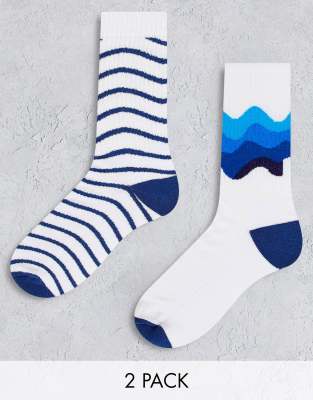 Pack de 2 pares de calcetines deportivos con estampado de ondas de ASOS DESIGN