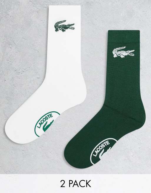 Pack de 2 pares de calcetines deportivos de color blanco hueso y verde con logo grande de Lacoste