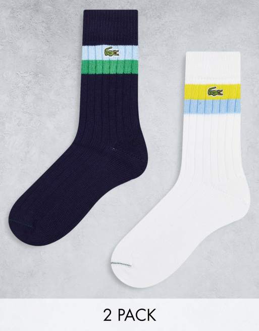 Pack de 2 pares de calcetines deportivos de color blanco y azul marino de canalé de Lacoste