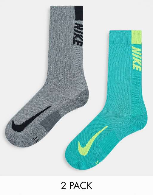 Pack de 2 pares de calcetines deportivos de color gris y azul Multipler de Nike Running
