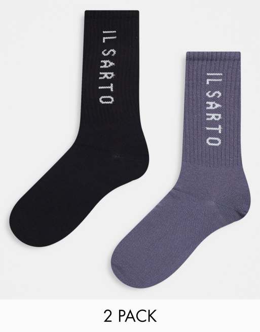Pack de 2 pares de calcetines deportivos grises y negros de Il Sarto 