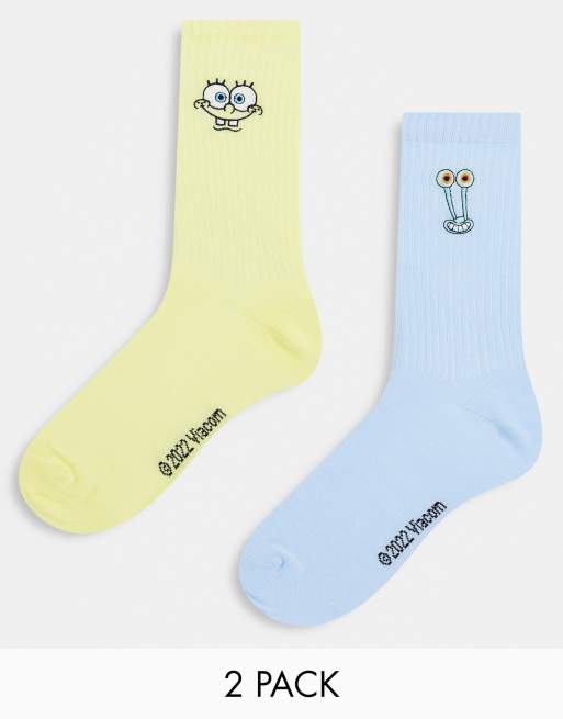 Pack de 2 pares de calcetines multicolores acanalados con diseño de Bob Esponja de ASOS DESIGN