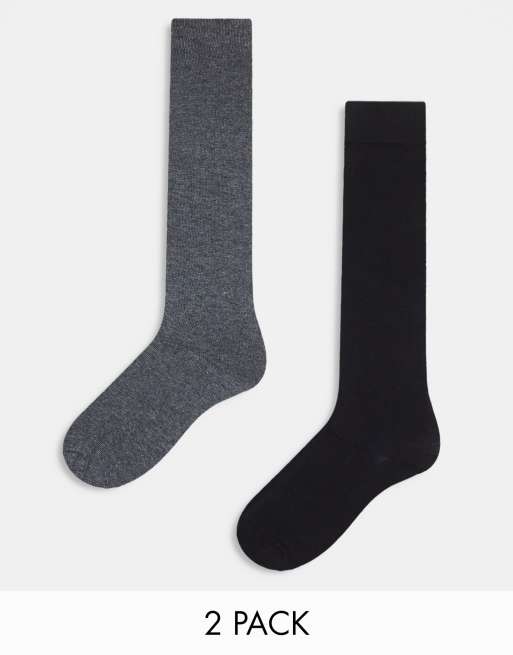 Pack de 2 pares de calcetines por la rodilla de color negro y gris de ASOS DESIGN 