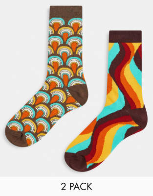 Pack de 2 pares de calcetines tobilleros con estampado de los años 70 de ASOS DESIGN