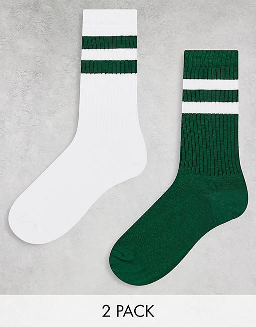 Enciclopedia musicas Infrarrojo Pack de 2 pares de calcetines verdes y blancos a rayas de ASOS DESIGN | ASOS