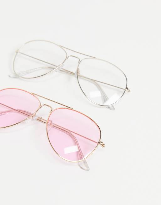 Pack de 2 pares de gafas de sol y sin lentes rosas y transparentes de Madein. ASOS