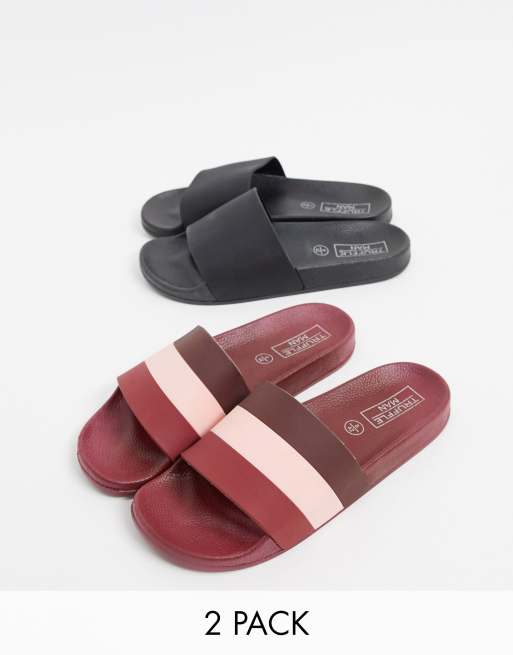 Pack de 2 pares de sandalias en rayas burdeos y negro de Truffle Collection