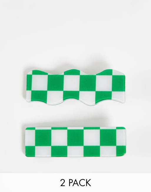 Pack de 2 pasadores para el pelo verdes a cuadros dameros de Madein.